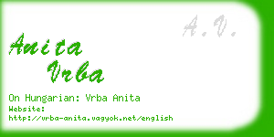 anita vrba business card